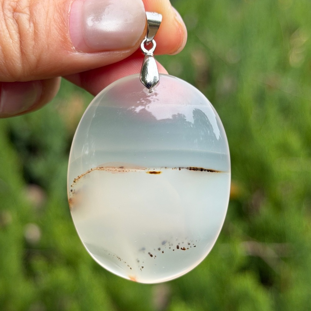 925 silver plated translucent natural agate pendant 1340